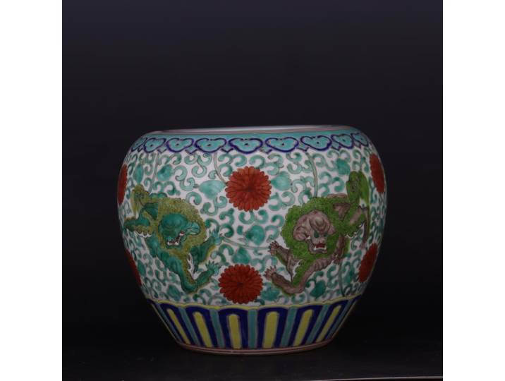 Qing Kangxi Famille Rose Pot de fleur fleur Lion motif bol Antique porcelaine décoration de la maison Pot de fleur Vase en céramique