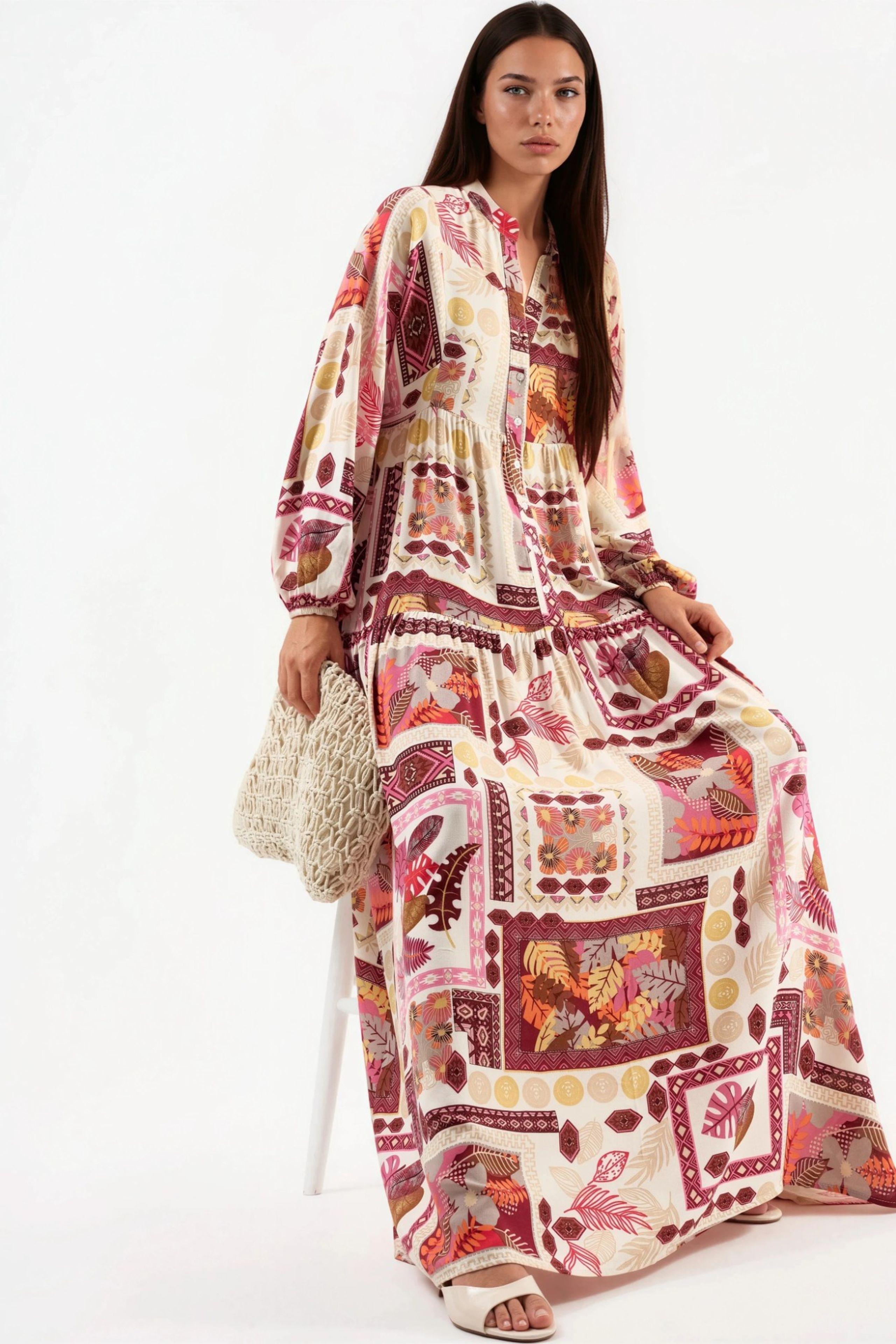 V-Ausschnitt gemustertes Maxikleid