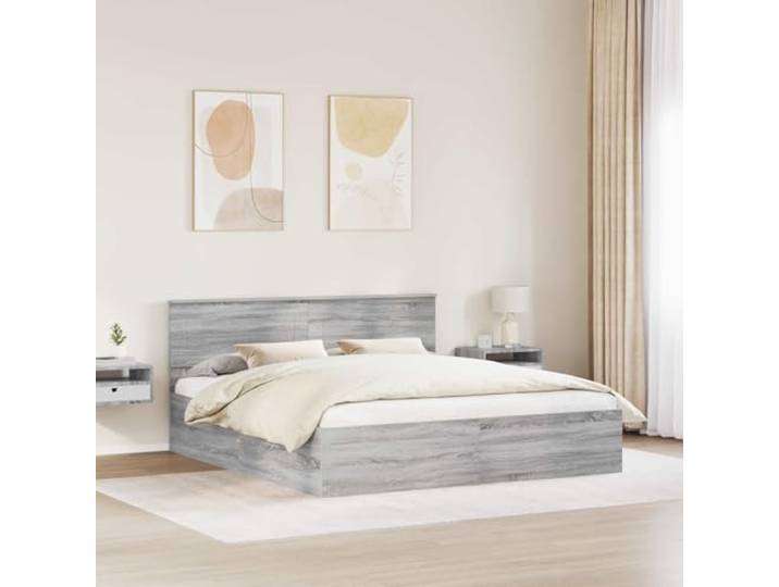 KTHLBRH Bettgestell grau Sonoma 200 x 200 cm Technisches Holz, Lattenrost, modernes Design, Doppelzimmer