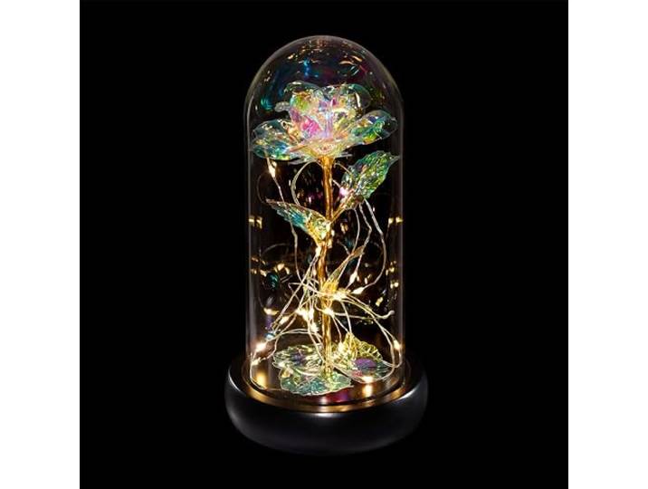 Relaxdays Rose éternelle en Verre\, éclairage LED\, H x D : 22 x 11 cm\, Cadeau pour Saint Valentin\, Galaxie\, Multicolore