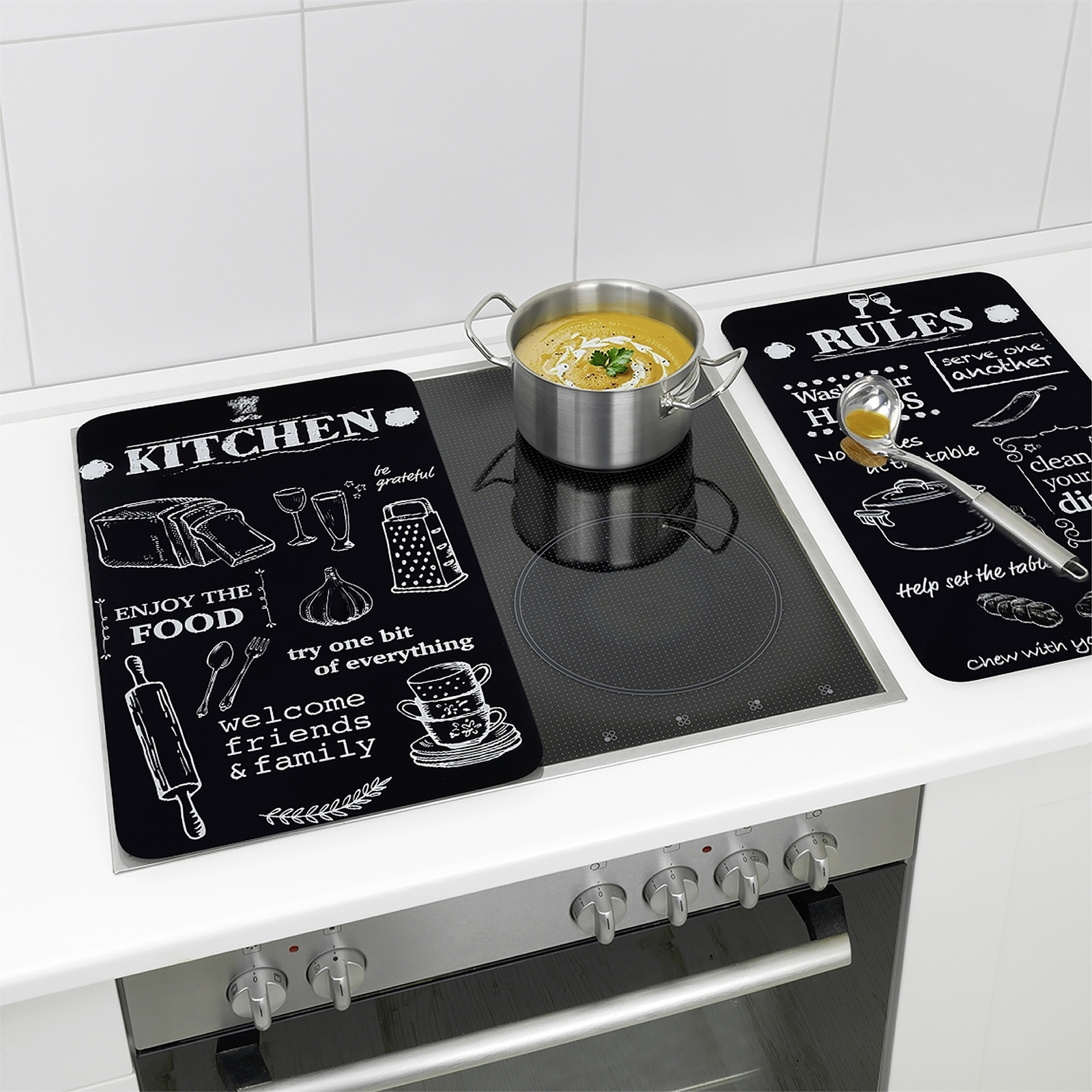 home24 Kookplaatafdekplaat Kitchen Rules, 2 stuks, zwart