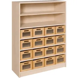 Korpus-Regal mit Materialkästen und offenen Fächern