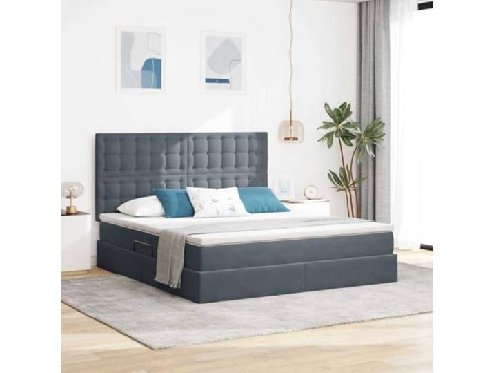 Samt Stauraumbett mit Matratze Stilvoll und Praktisch Modell 180 x 200 cm Bett mit Stauraum und LED Dunkelgrau 180x200 cm Samt mit Matratze und Lattenrost hydraulischer Lift RGB Licht Kopfteil