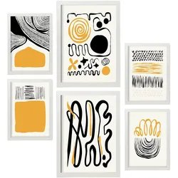 POSTER Set Mit 6 In Schwarzer Tinte Emotionen Künstlerische Und Abstrakte Drucke Für Innenarchitektur A3 & A4 Weißer Rahmen