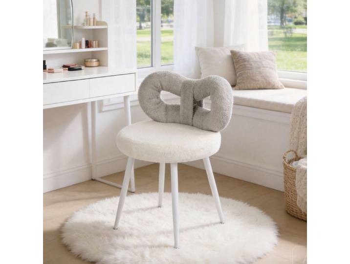 FLASIDU Tabouret de Maquillage Tabouret de Coiffeuse Montage facile Doux et confortable style moderne Gris+Blanc 43*35cm