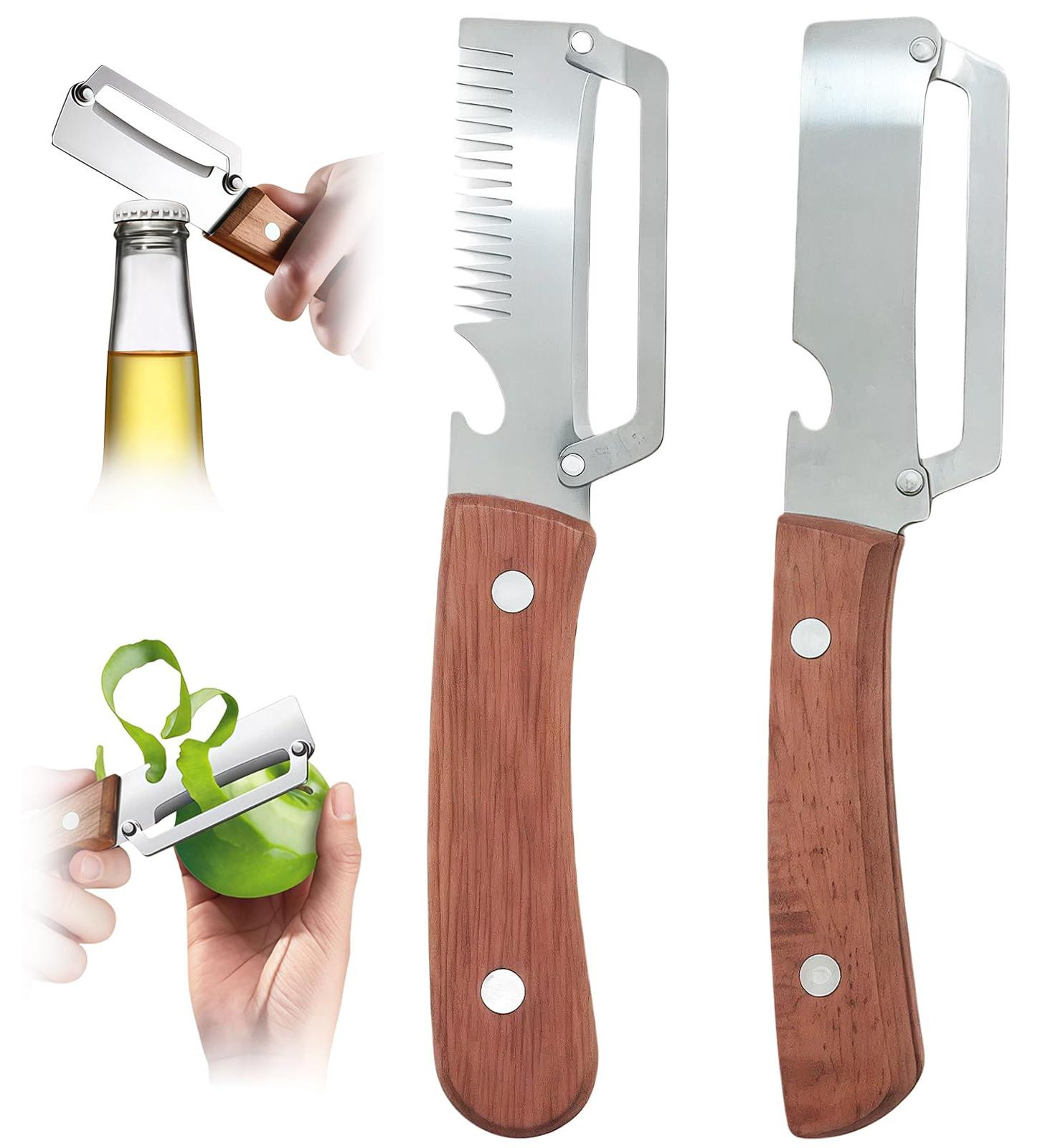 Solidchoice Set van 2 multifunctionele groenteschillers met houten handvat