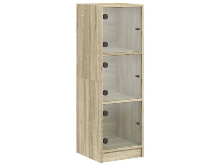 HKTMGDNG Highboard mit Glastüren Sonoma-Eiche 35x37x109 cm Schlanker Vitrinenschrank fürs Wohnzimmer mit 3 Ebenen für staubfreie Aufbewahrung und Dekoration.