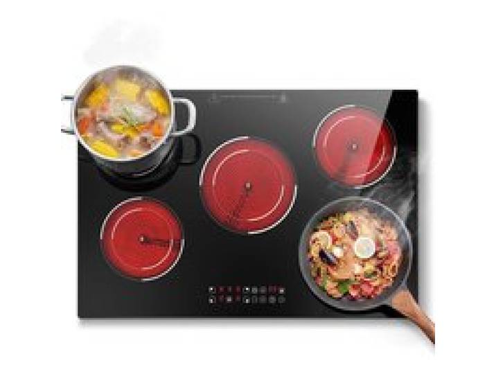 Plaque Vitrocéramique 5 feux 77cm avec 3 Zones Double Circuit Puissantes 9000W 9 Niveaux Touche Timer Sécurité Enfant