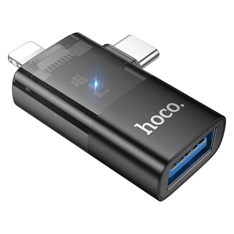Hoco Cable adapter OTG 2in1 Lightning (male) / Type C (male) to USB A (female) UA36E black (Lightning, USB-C, USB-A) (54557398)