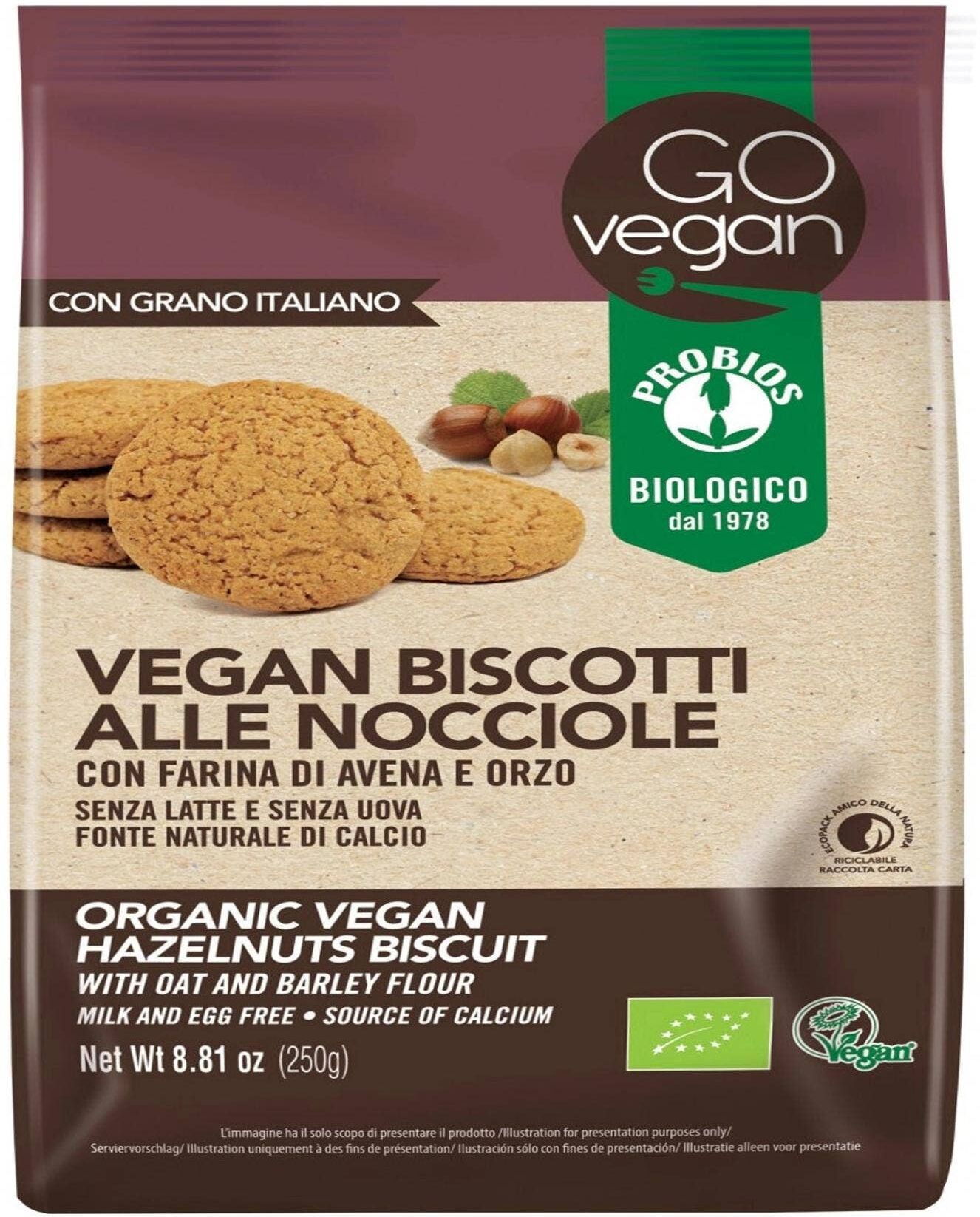 PROBIOS Go Vegan! - Vegan Biscotti Alle Nocciole Con Farina Di Avena E Orzo 250 Grammi 