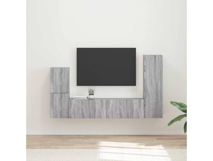 GKMBCVDFR TV-Schrankset 4 STK Graues Sonoma Holzwerkstoff Wandschrank Wandmontage spart Bodenfläche, vielseitige Fächer, pflegeleichte Oberfläche, moderne Optik, Innenbereich