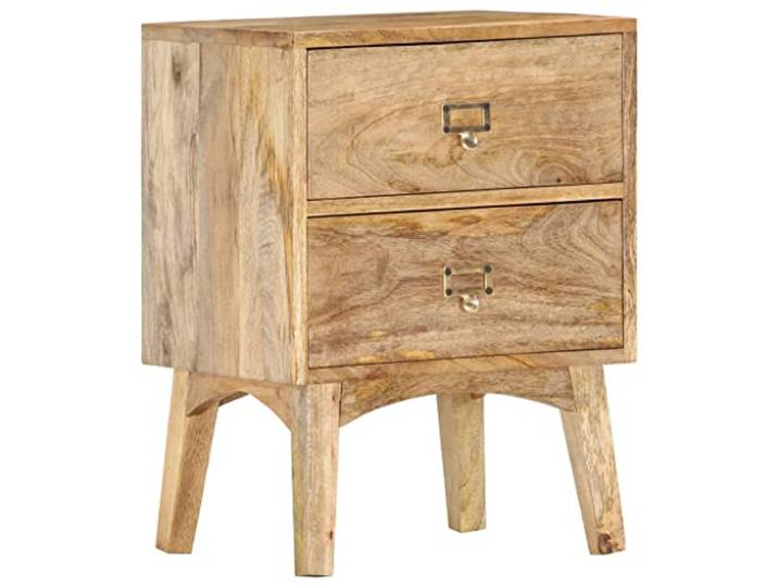 LKJephalotrop Nachttisch Massivholz Mango Beistelltisch 40x35x55 cm Handgefertigter Kommodentisch fürs Schlafzimmer mit 2 Schubladen für vielseitige Ablage und einzigartige Holzmaserung.
