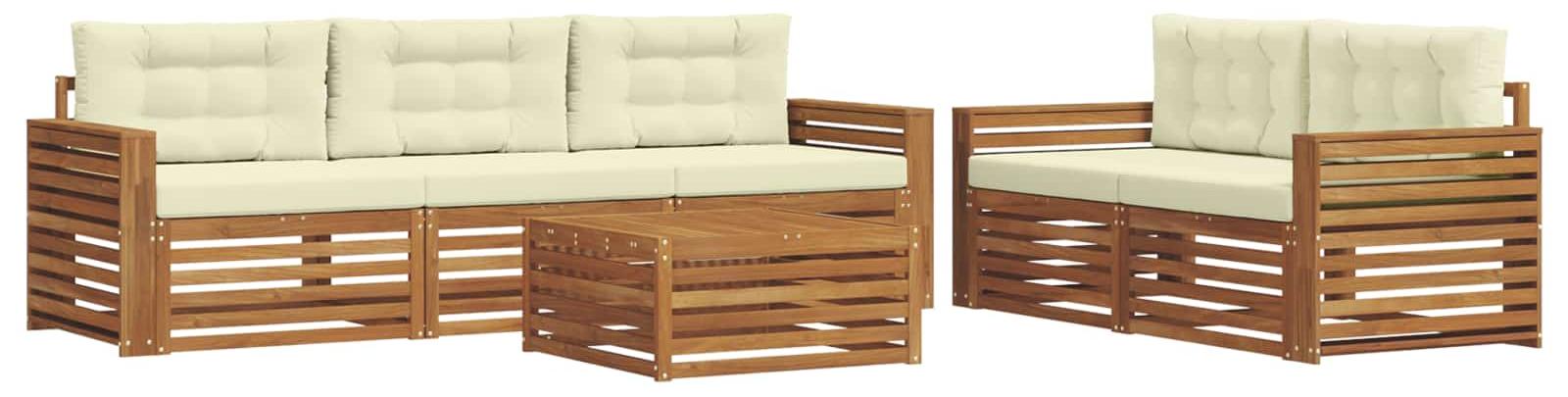 Outdoor-Sofagarnitur mit Kissen 6 pcs Natur und Creme