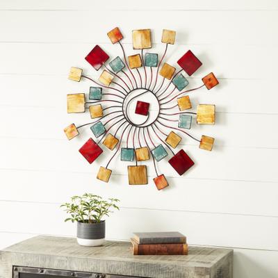 ARCILLA ELEMENTAL Multi Colored Metal Wire Sunburst Home Wall Decor with Square Shaped Accents