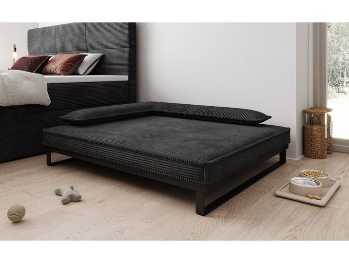 Hundebett Milo – 100x120 cm mit Cordbezug & Metallrahmen - 100x120 cm - Schwarz - Cord - Luxusbetten24