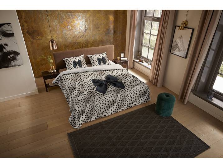 Linge de lit microfibre n° 33342 240 x 200/220 cm + 2 oreillers 70 x 60 cm Beige/Noir