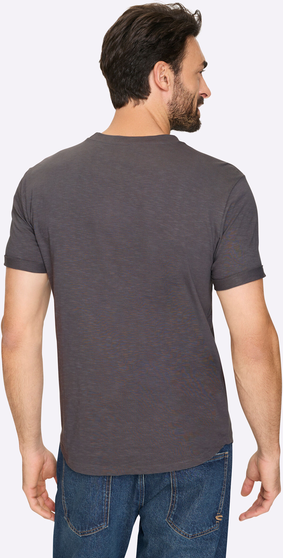 T-Shirt WITT "Kurzarm-Shirt Kurzarmshirt mit Verzierung, kontrastfarben", Herren, Gr. 56, grau (anthrazit), Sportlich, Rundhals, Shirts T-Shirt