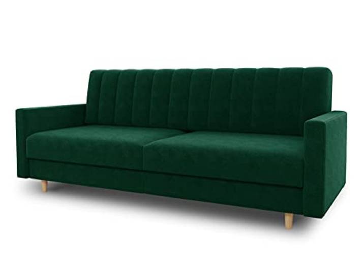 Sofnet - Schlafsofa Sara mit Bettkasten (Grün, Kronos 19) Schlafsofa mit Bettkasten, Wellenfeder, Veloursstoff, Holzfüße, Bettfunktion, Couch, Sofagarnitur