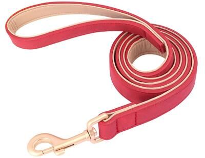 Uplifted Finds Soft Padded PU Leather Collar & Leash Set red Leash m
