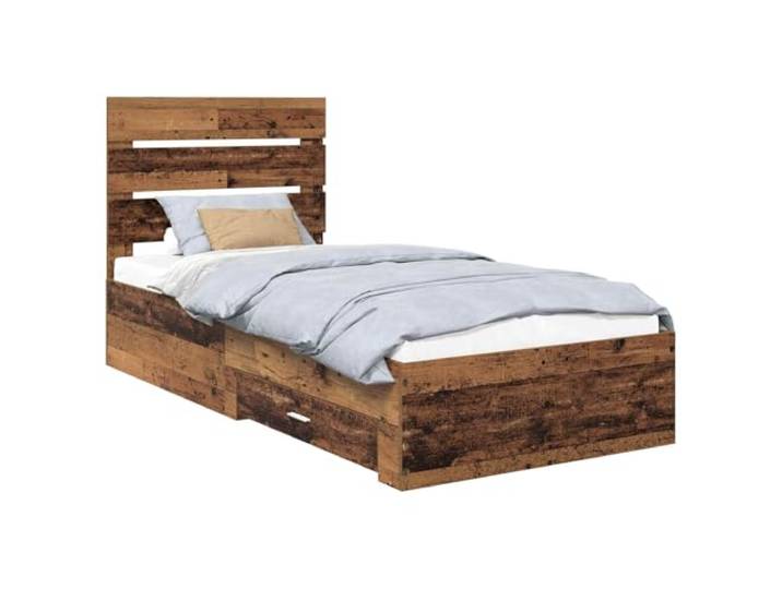 PUGYNBK Bettgestell mit Schubladen aus Holz, 100 x 200 cm Kopfteil aus Holz, integrierte Aufbewahrung, modernes Design, einfache Reinigung