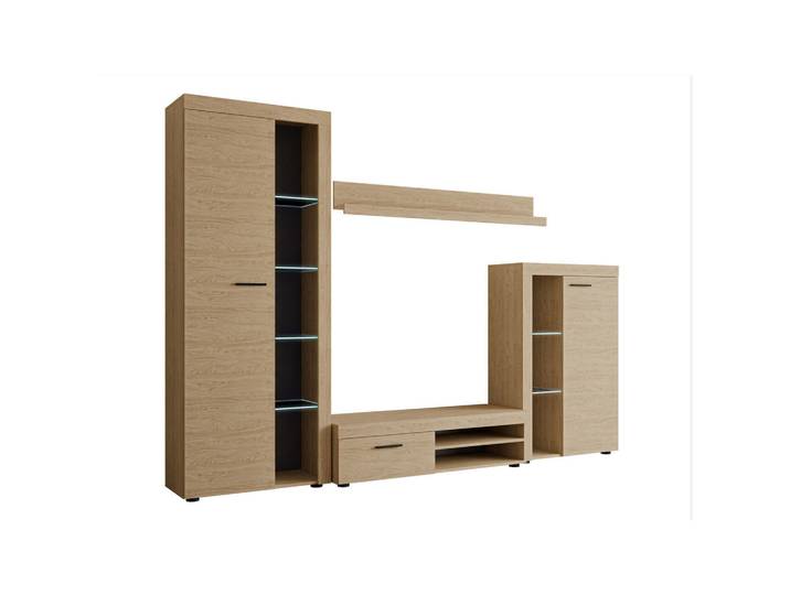 Mirjan24 Wohnwand Rumba mit LED Beleuchtung, Eichefarben, Rechteckig,Rechteckig, 270x190x43 cm, Wohnzimmer, Wohnwände