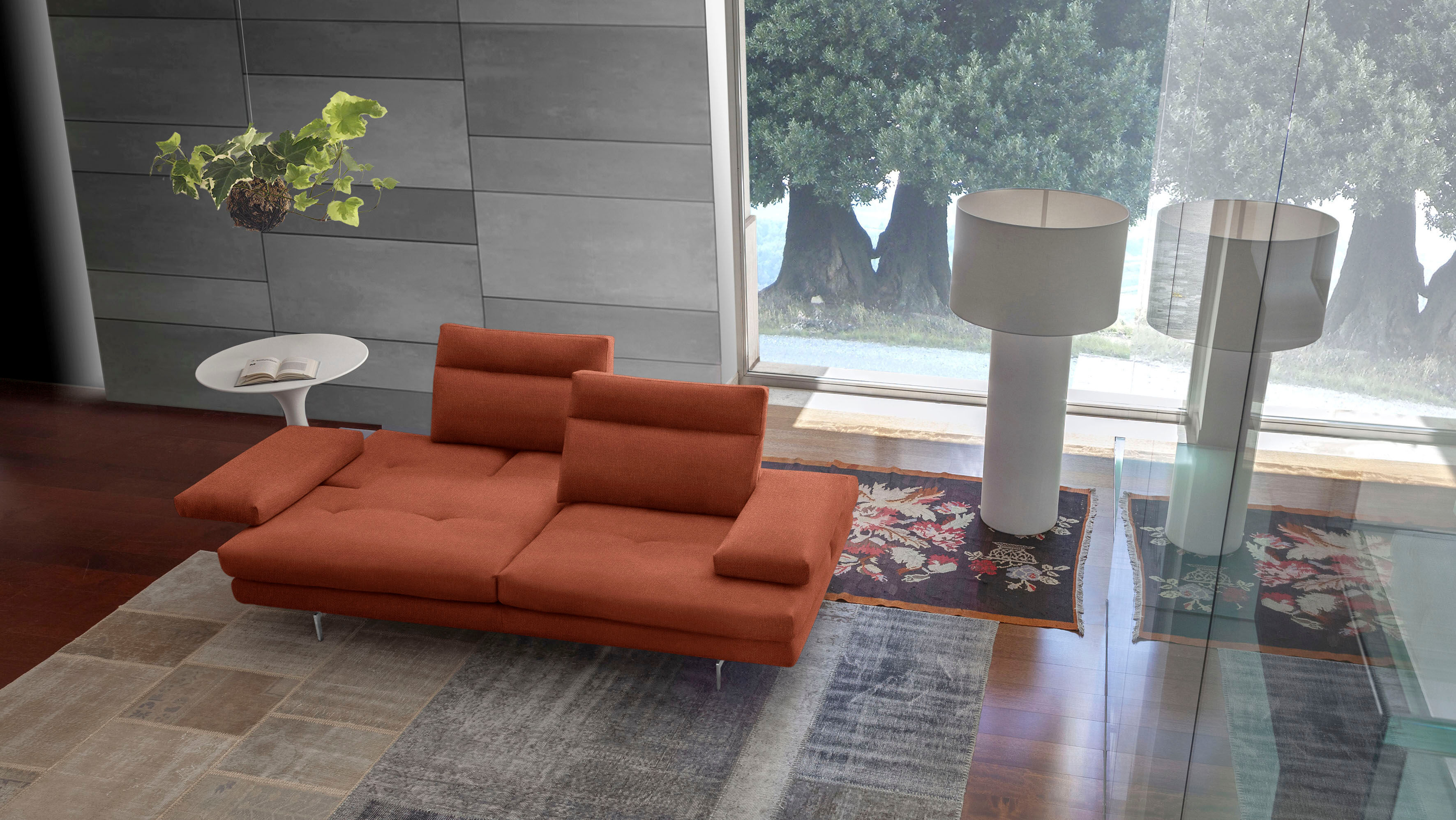 3-Sitzer CALIA ITALIA "Toby Wing, 208 cm breit, Designsofa mit hohem Sitzkomfort", rot (rosso quebec), B:208cm H:90cm T:113cm, Synthetische Faser (100% Polyester), Sofas, 3-Sitzer, inklusive Sitztiefenverstellung, Füsse in Chrom glänzend rosso quebec B/H/