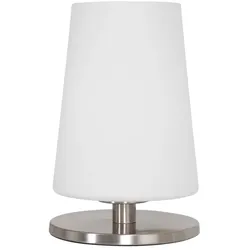 Steinhauer Tischleuchte ANCILLA, konisch, Ø 14.5cm, E27, mit Touch-Dimmer, stahl gebürstet / Opalglas weiß STE-3101ST