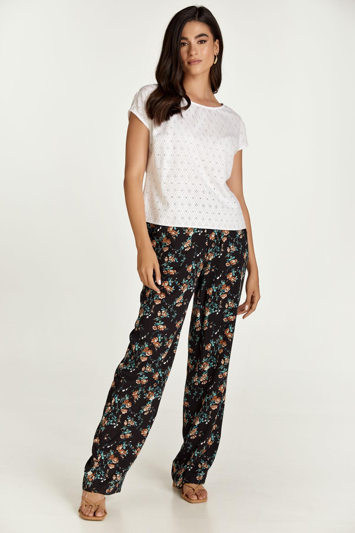 Zwarte gebloemde broek met wijde pijpen