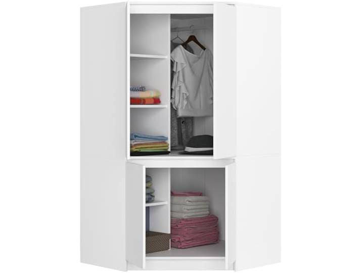 BDW - Eckschrank Schlafzimmer - Kleiderschrank Groß - Schrank 100 cm breit, 180 cm hoch - Eckkleiderschrank mit Kleiderstange und Einlegeböden - Kleiderschrank Weiß