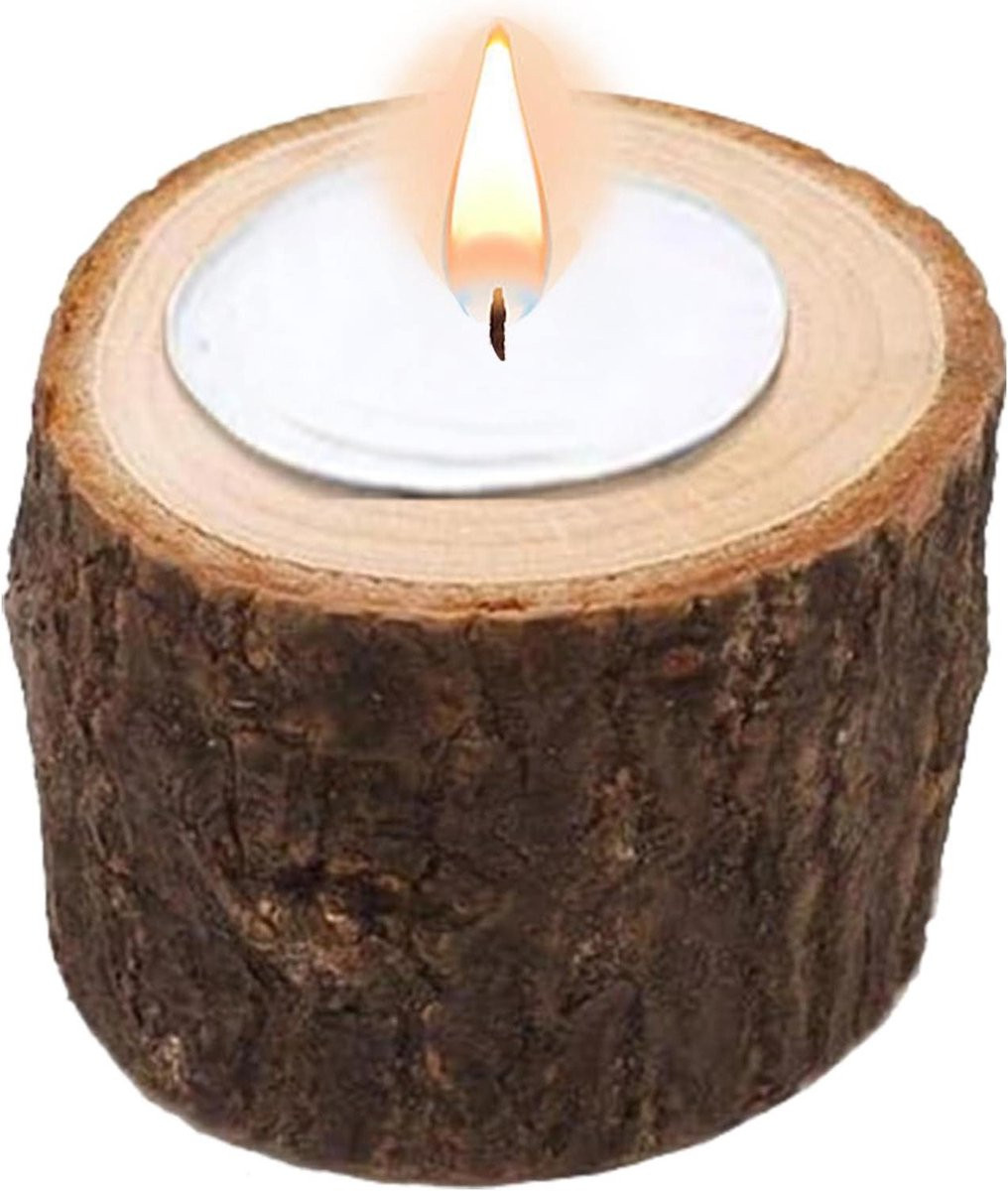 Handgemaakte houten theelichthouders in meerkleurige rustieke stijl voor sfeervolle decoratie