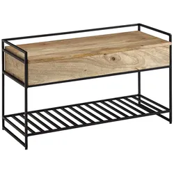 KADIMA DESIGN Sitzbank mit Stauraum 90x52x38 cm Mango Massivholz / Metall Flurbank Braun, Schuhbank mit Sitzfläche Klein, Schmale Garderobenbank mit