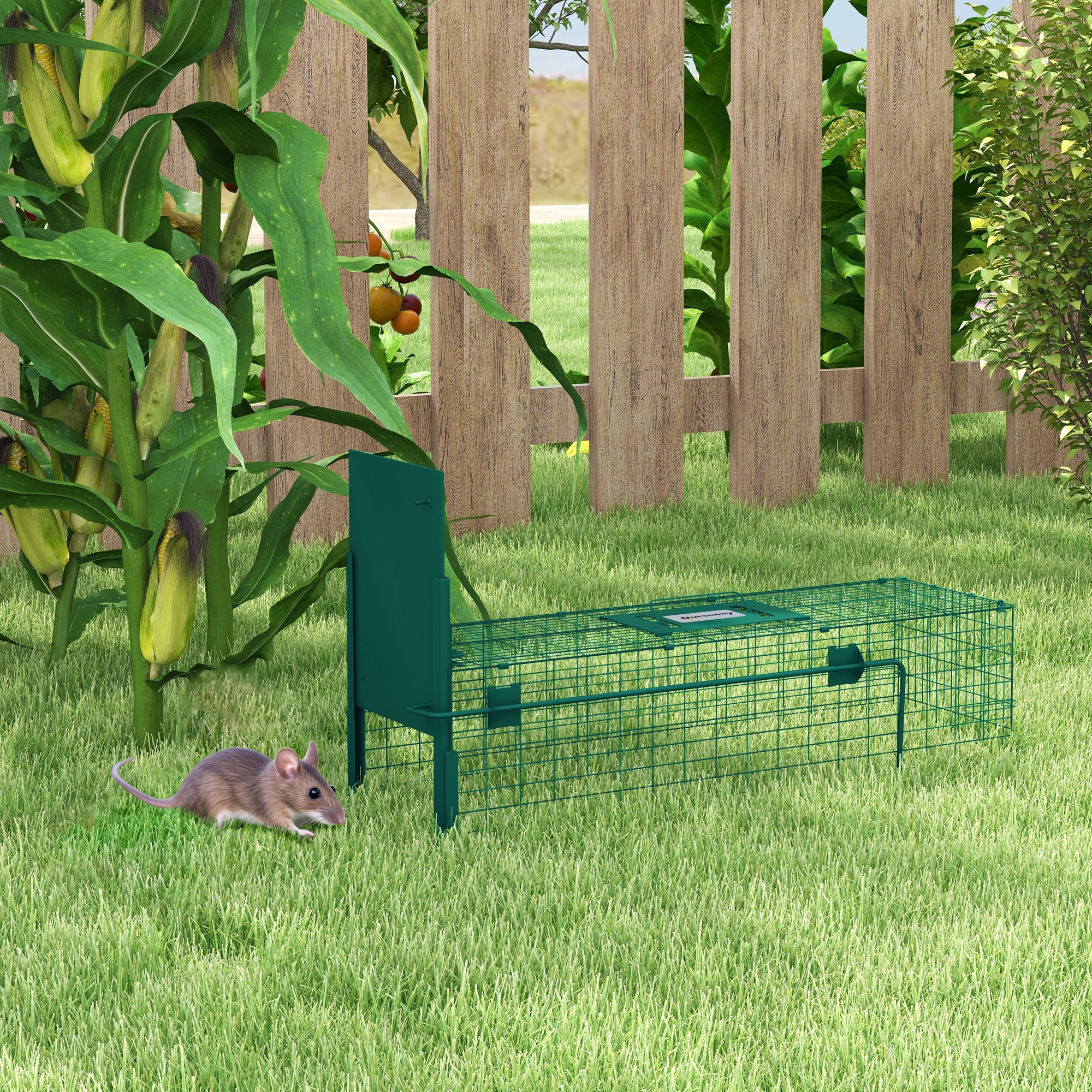 Outsunny Gabbia Trappola per Animali Piccoli con Una Porta e Maniglia, 80x25x30 cm, Verde Scuro   Aosom Italy