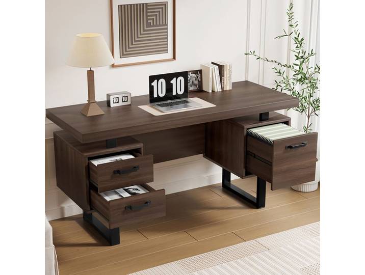 Bureau simple 135 x 54 cm MDF et tuyau d'acier de haute qualité tirant silencieux tirant pour dossiers protégé contre l'eau inje
