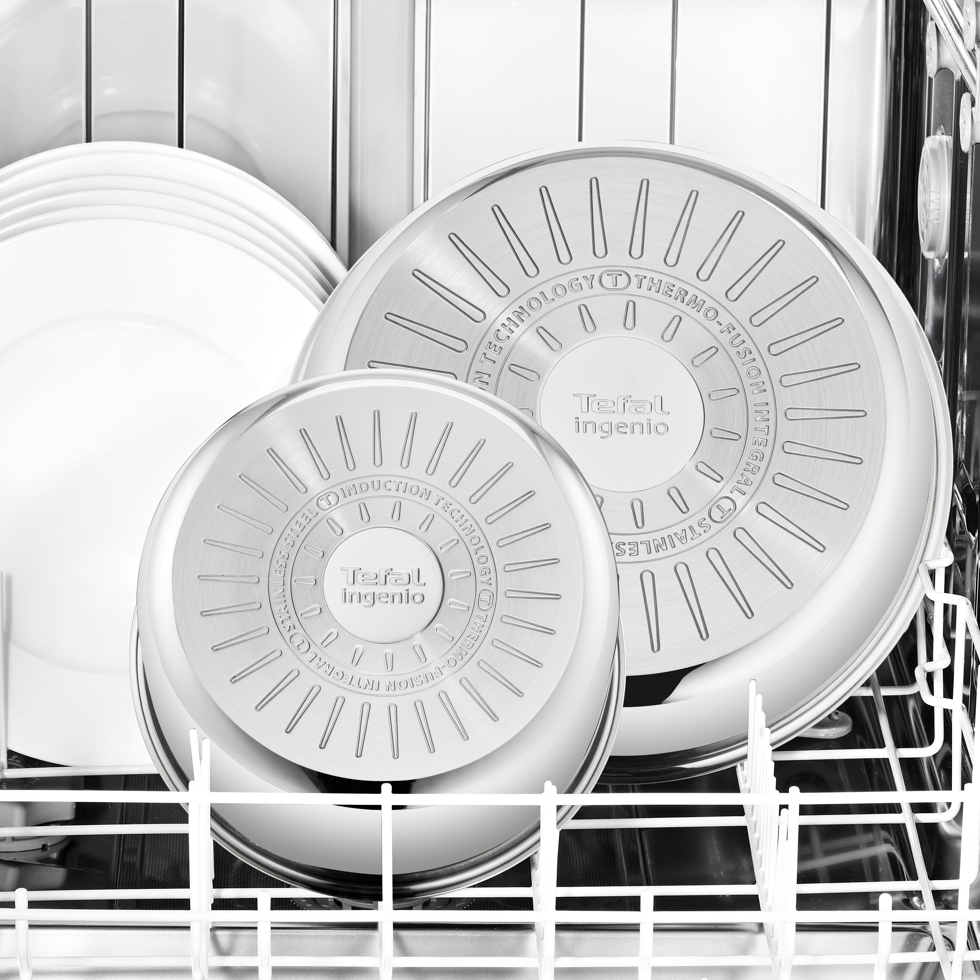 Pfannen-Set TEFAL "Ingenio Emotion", silber (edelstahl), Pfannen, Pfannen-Set, abnehmbarer Ingenio-Griff, stapelbar, unversiegelt, induktionsgeeignet