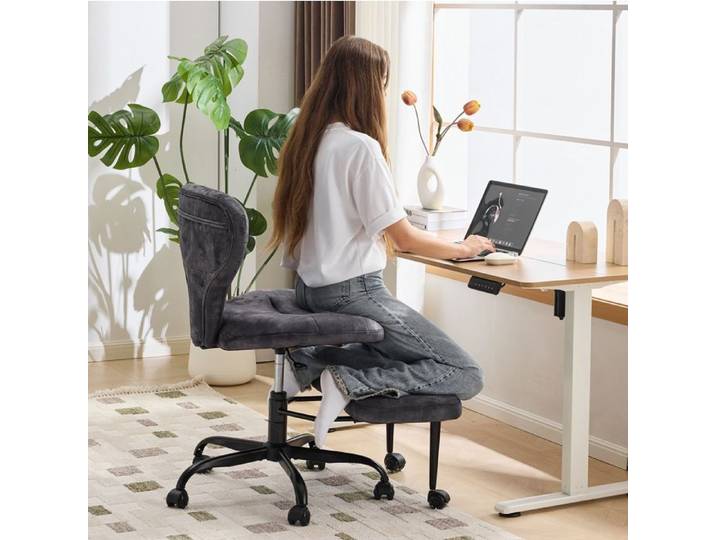 WUVRIE Chaise de bureau de méditation grise en tissu pivotante 360° hauteur réglable roulettes silencieuses