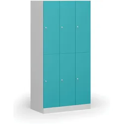 Schließfachschrank S1, 6 Fächer, 1850 x 900 x 500 mm, zerlegt, Zylinderschloss, grüne Tür