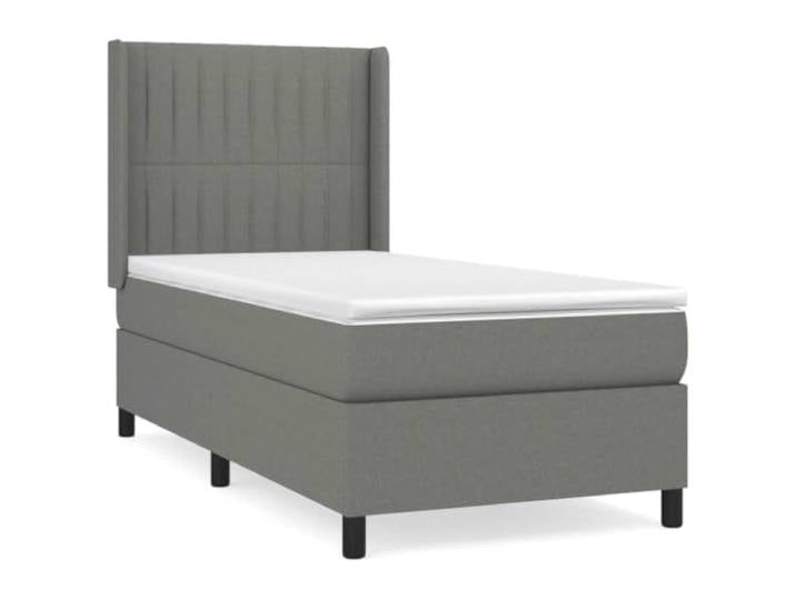 PUGYNBK Boxspringbett, Stoffmatratze, dunkelgrau, 90 x 190 cm Verstellbares Kopfteil, Taschenfedern, mittlere Festigkeit, atmungsaktiv, einfache Montage