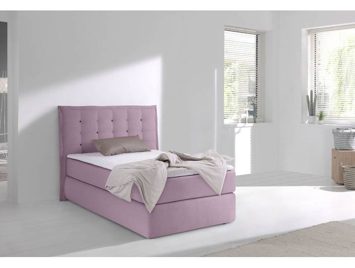 Boxspringbett, Feinstruktur, Rosé, 115×210 cm, Modernes Kopfteil, Klassisch, Inosign