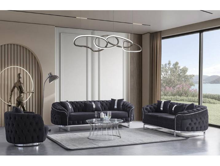 Xlmoebel Polstergarnitur XLMOEBEL schwarze Couchgarnitur mit modernem Design und Komfort, (Polstergarnitur, 3-tlg., 3-teilig), Made in Europa