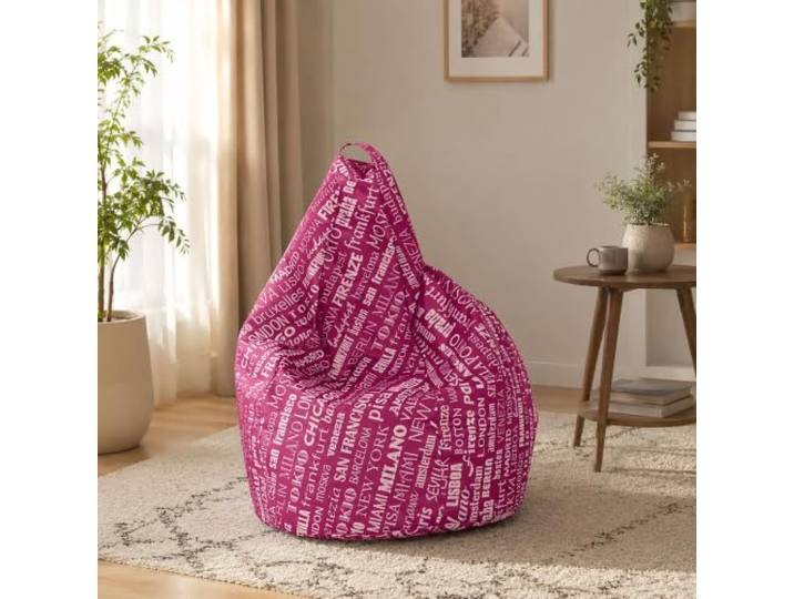Dmora Sitzsack mit Schriftzug Fantasie, Fuchsia und Weiß, Maße 80 x 120 x 80 cm