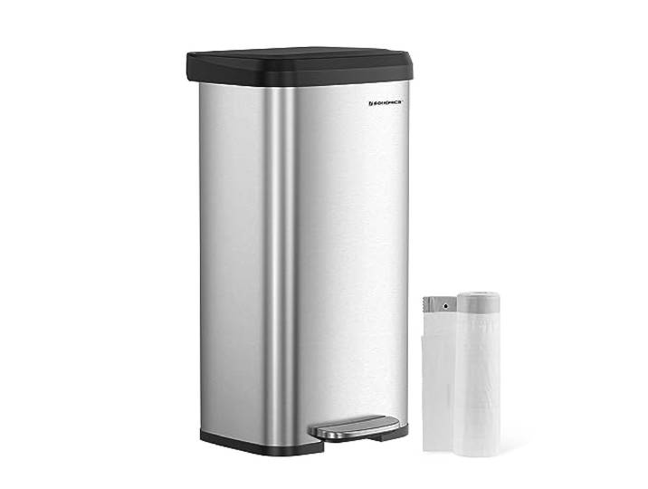 SONGMICS Mülleimer Küche, 68 Liter Tretmülleimer aus Edelstahl, mit Deckel