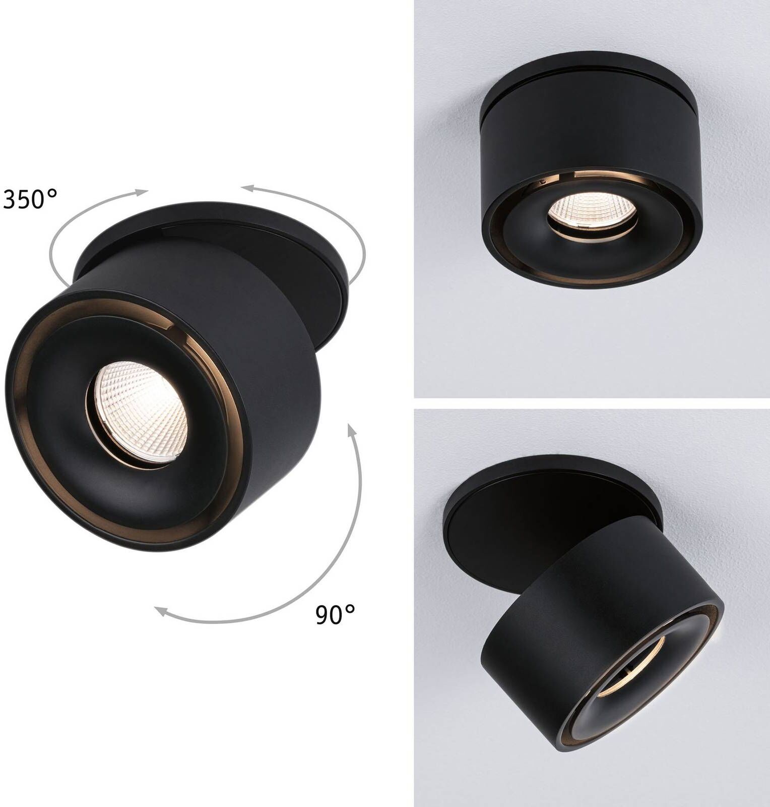 Paulmann Spircle LED recessed light matt black, Black, Living / Dining Room, Aluminium, Modern, Spotlight Recessed
