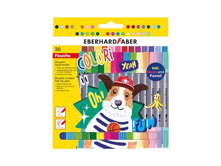 Eberhard Faber 550030 - Viltstiftenset Colori, 30 kleurpotloden in kartonnen doosje, viltstiften met dikke en dunne punt