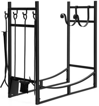 Costway 30 Inch Firewood Rack with 4 Tool Set Kindling Holders for Indoor and Outdoor