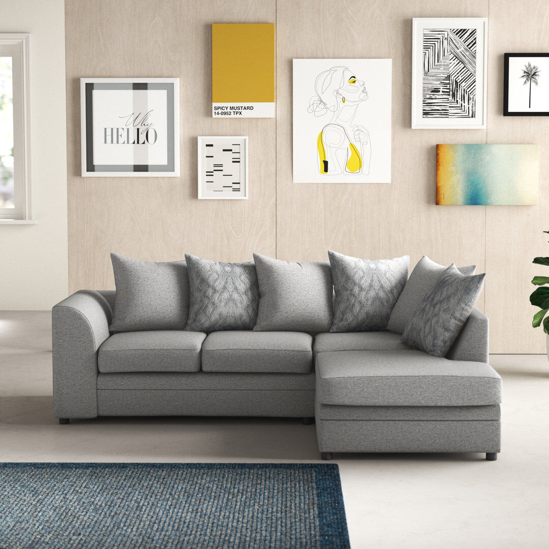 Wade Logan Ellaria Missy 3 Seater Corner Sofa Grey 84cm H X 215cm W X 166cm D