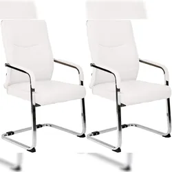 DELUKE 2er Set Besucherstuhl SKOPJE - Kunstleder Weiß 55x60x88 cm | Besucherstühle Konferenzstuhl Wartezimmerstuhl Bürostühle Bürostuhl Konferenzraum
