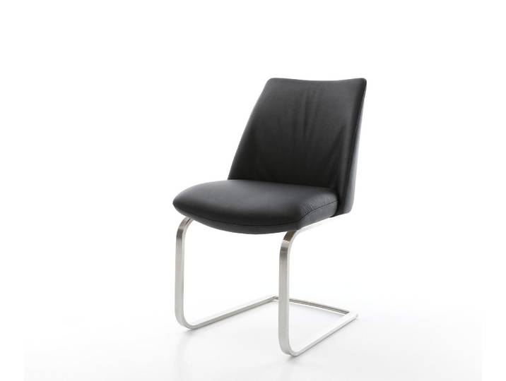 Cantilever Elso Flex cuir de vache noir pied cantilever plat acier inoxydable brossé ressorts ensachés