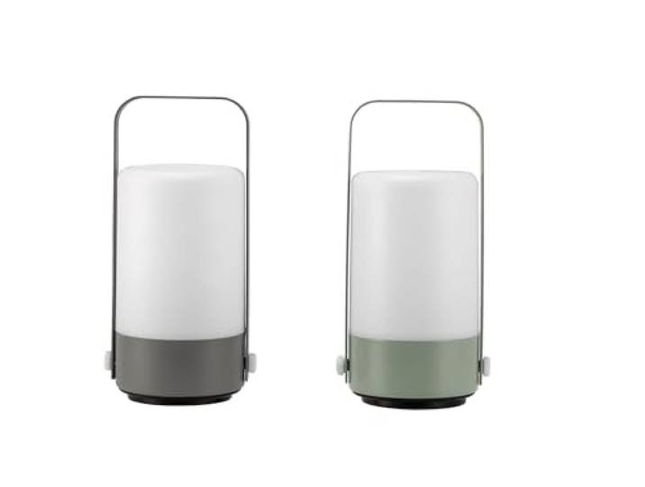 Pauleen Paulmann 48256 lanterne LED mobile « Charm »\, kit de 2 pièces\, IP44\, minuterie\, pile incluse (1 x 0\,4 watt)\, pour l'extérieur\, gris clair\, vert clair\, matière plastique\, 3000 K