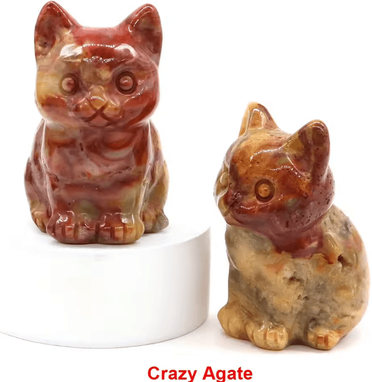 Inspire Curations Hand Carved Amethyst Cat Figurine Healing Crystal Decor For Home & Meditation crazy Agate