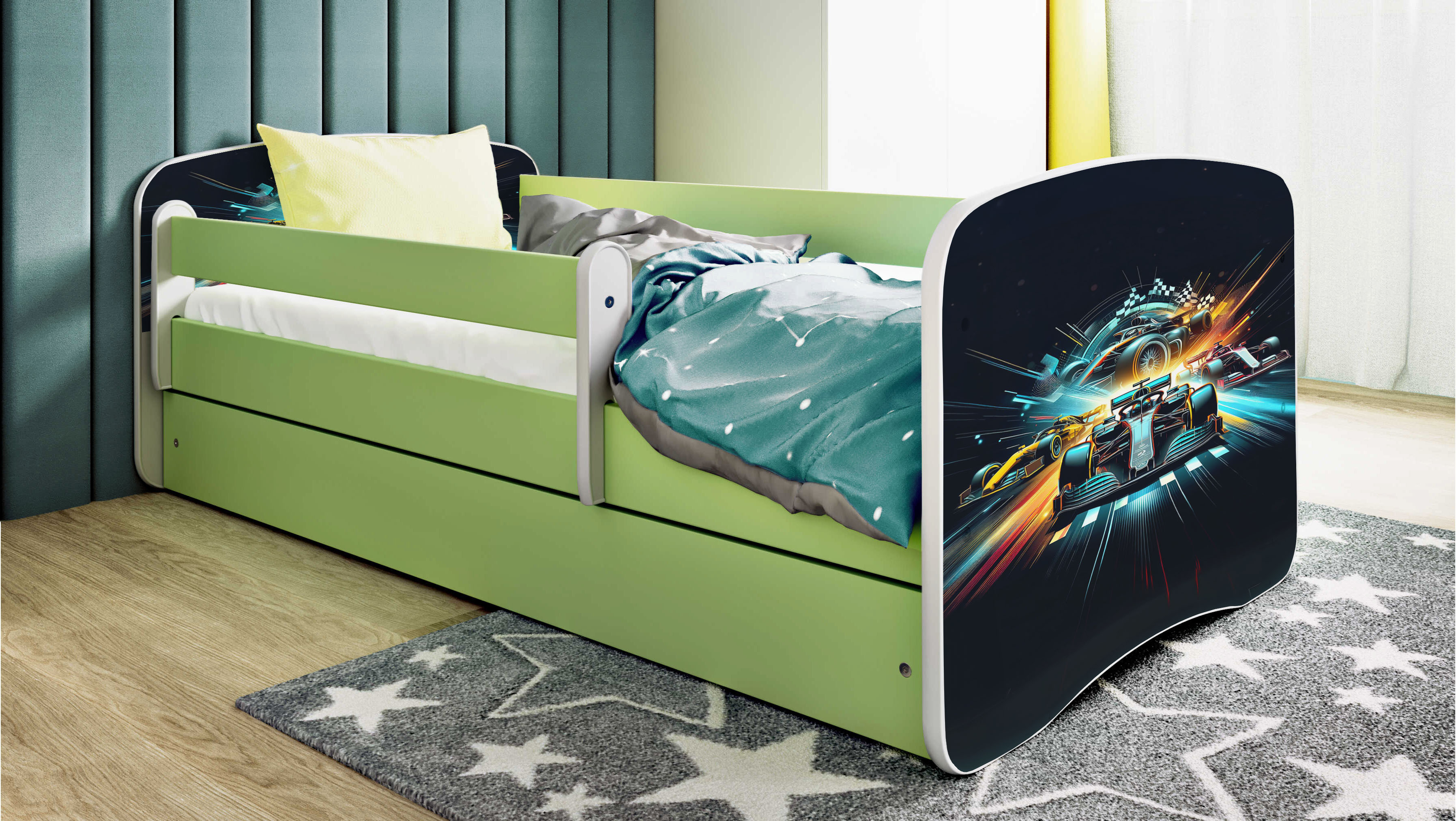 Kinderbett Jugendbett Ethnie 70x140, 80x160, 80x180 cm - Komplettset mit Schublade & Rausfallschutz